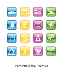 Aqua travel icons. Vector file has layers, all icons in four versions are included.