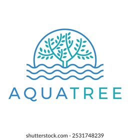 aqua tree flat minimalist logo design