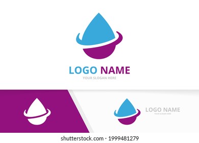 Aqua water drop logo combination. Unique waterdrop delivery logotype design template.