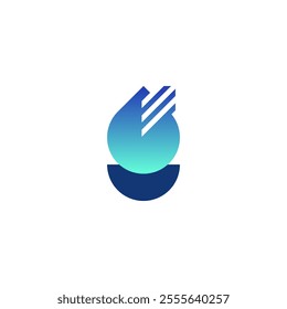 Aqua Water Droplet with Half Circle Shield Logo Design Vector