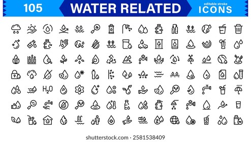 Aqua and Water Icon Pack. Clean and Professional Icons for Web, Apps, Sustainability, Marine Life, Weather, and Eco-Friendly Graphic Projects