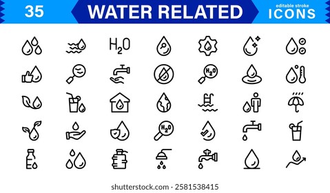 Aqua and Water Icon Pack. Clean and Professional Icons for Web, Apps, Sustainability, Marine Life, Weather, and Eco-Friendly Graphic Projects