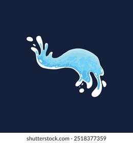 Aqua water splash. Liquid water drop, blue transparent splashes, water flow and waves flat vector illustration icon. Clean water splash for collection on dark blue background