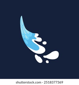 Aqua water splash. Liquid water drop, blue transparent splashes, water flow and waves flat vector illustration icon. Clean water splash for collection on dark blue background