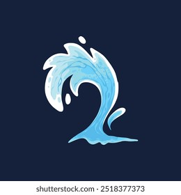 Aqua water splash. Liquid water drop, blue transparent splashes, water flow and waves flat vector illustration icon. Clean water splash for collection on dark blue background