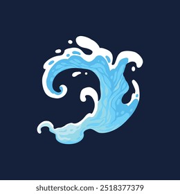Salpicadura de agua de agua de agua. Gota de agua líquida, salpicaduras transparentes azules, flujo de agua y ondas icono de Ilustración vectorial plana. Salpicadura de agua limpia para la colección sobre fondo azul oscuro