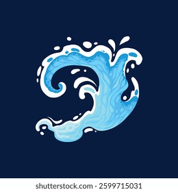 Aqua water splash. Liquid water drops, blue transparent splashes, water flows and waves flat vector illustration icon. Clean water splash collection on dark blue