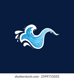 Aqua water splash. Liquid water drops, blue transparent splashes, water flows and waves flat vector illustration icon. Clean water splash collection on dark blue