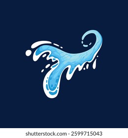 Aqua water splash. Liquid water drops, blue transparent splashes, water flows and waves flat vector illustration icon. Clean water splash collection on dark blue