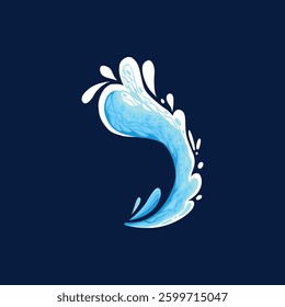 Aqua water splash. Liquid water drops, blue transparent splashes, water flows and waves flat vector illustration icon. Clean water splash collection on dark blue