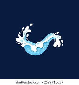 Aqua water splash. Liquid water drops, blue transparent splashes, water flows and waves flat vector illustration icon. Clean water splash collection on dark blue