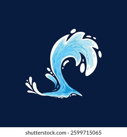 Aqua water splash. Liquid water drops, blue transparent splashes, water flows and waves flat vector illustration icon. Clean water splash collection on dark blue