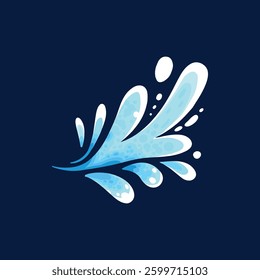 Aqua water splash. Liquid water drops, blue transparent splashes, water flows and waves flat vector illustration icon. Clean water splash collection on dark blue