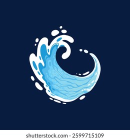 Aqua water splash. Liquid water drops, blue transparent splashes, water flows and waves flat vector illustration icon. Clean water splash collection on dark blue