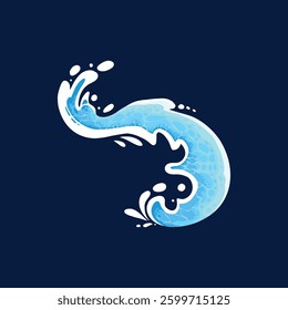 Aqua water splash. Liquid water drops, blue transparent splashes, water flows and waves flat vector illustration icon. Clean water splash collection on dark blue