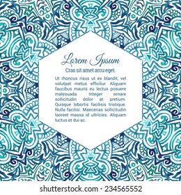 Aqua watercolor doodle decorative pattern. Art frame