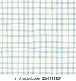 Aqua Watercolor Hand-Drawn Gingham Vector Seamless Pattern. Romantic Artistic Cottagecore Checks. Homestead Farmhouse Print. Pastel Summer Graphic Background