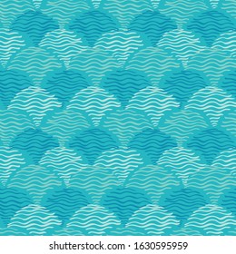 Aqua waves background. Seamless blue water ripples pattern. Vector illustration for fabric, wallpaper, scrapbooking projects or backgrounds. Surface pattern design.