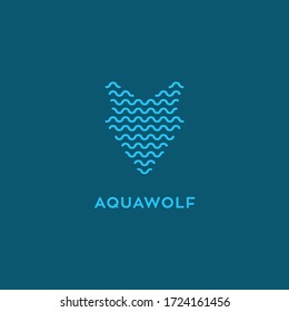 aqua and wolf logo ,line art water , simple minimalis and modern