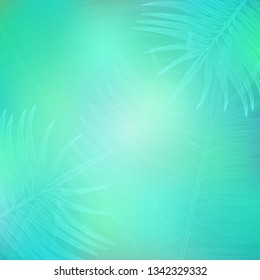 Aqua-Blue Background with White Contour Palm Branches Lighted on the Centre. Decorative Background for Christian Ceremony, Easter Holidays and other Purposes.