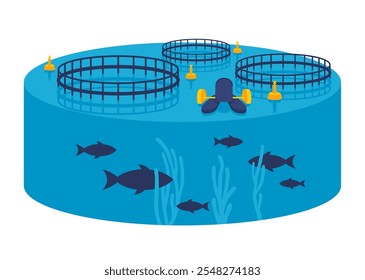 Aquaculture - controlled cultivation of aquatic organisms such as fish, crustaceans, mollusks and other under controlled or seminatural conditions. Decorative cylindrical diagram