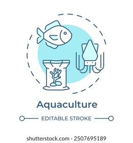 Aquaculture soft blue concept icon. Fish farming, cultivation. Aquatic farm, seafood. Round shape line illustration. Abstract idea. Graphic design. Easy to use in infographic, presentation