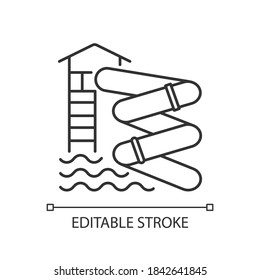 Lineares Aqualoop-Symbol. Wasserpark Attraktion dünne Linie anpassbare Illustration. Contour-Symbol. Extreme Sommererholung. Schwirbelnde Wasserrutsche, einzelne Umrisszeichnung. Bearbeitbarer Hub