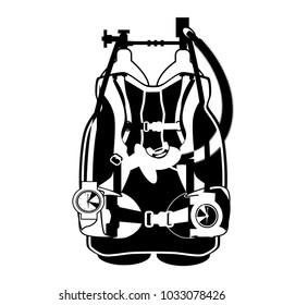 Aqualung for diving vector illustration. Scuba underwater diving equipment, black template, flat style design.