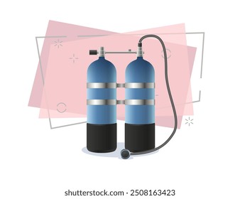 Aqualung flat illustration. Scuba diving, sports equipment, compressed oxygen cylinders. Water sport concept. Vector can be used for topics like professional sport, leisure, activity