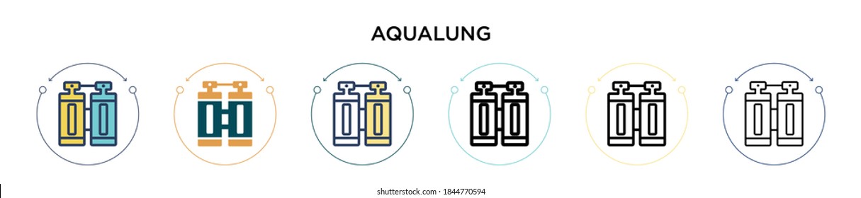 Aqualung icon in filled, thin line, outline and stroke style. Vector illustration of two colored and black aqualung vector icons designs can be used for mobile, ui, web