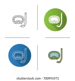 Aqualung icon. Flat design, linear and color styles. Scuba diving equipment. Isolated vector illustrations