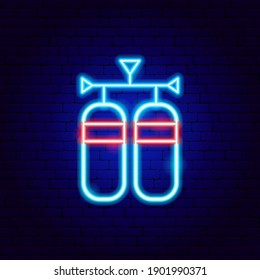 Signo de Neón de Oxígeno Aqualung. Ilustración vectorial de la promoción de buceo Scuba.