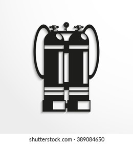 Aqualung. A portable breathing apparatus for divers. Vector illustration. Black and white view.