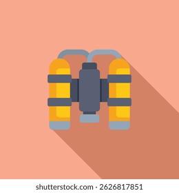 Aqualung with two yellow tanks for breathing underwater is ready for diving