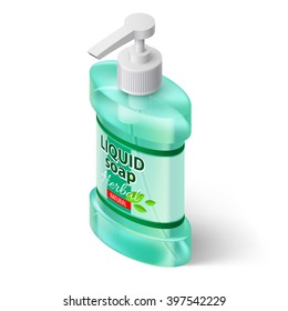 Aquamarin Color Bottle Liquid Soap with Label Herbal Isolated