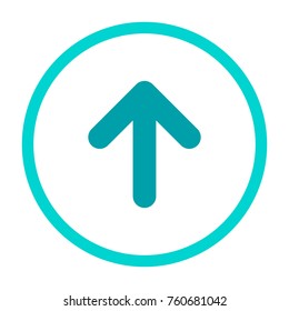 Aquamarine blue rounded arrow up in light blue circle icon. flat upload sign isolated on white. point up button. north sign