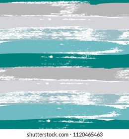 Aquamarine and gray pastel color brush stroke seamless pattern. Vector background.