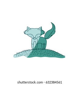 aquamarine hand drawn silhouette of fox in hill vector illustration