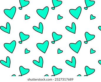 Formas de corazón de aguamarina de diseño sin costuras. El corazón ama el diseño del Vector del patrón del doodle. Cariño. Devoción. Obsesión. Posesivo. Romance.
