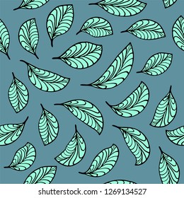 Aquamarine leaves endless pattern. Seamless botanic graphic design. Fashion, interior, wrapping, packaging suitable. 