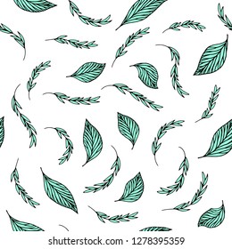 Aquamarine leaves endless pattern. Seamless botanic graphic design. Fashion, interior, wrapping, packaging suitable. 