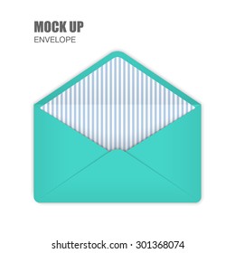 Aquamarine Open Empty Envelopes with light blue stripes inside. Template for Your Business. Vector illustration