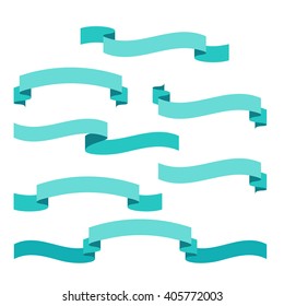 Aquamarine ribbons set. Vector