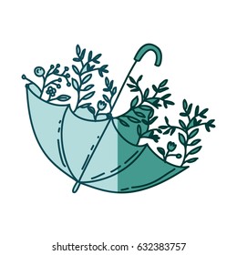 aquamarine silhouette of umbrella with plants vector illustration