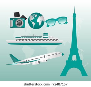 aquamarine travel illustration over aquamarine background. vector