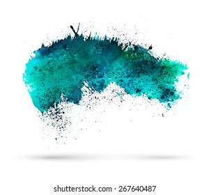 Aquamarine watercolor splash. Template for your designs.