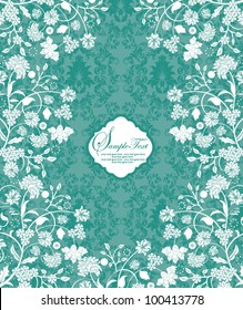 Aquamarine white floral swirls wedding invitation