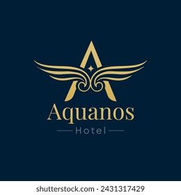 Aquanos Hotel Logo Vector  Illustration. Template Design Idea Combining Letter A with Classic Wings