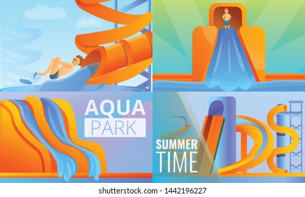 Aquapark banner set. Cartoon illustration of aquapark vector banner set for web design