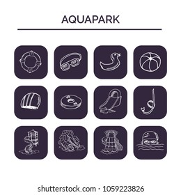 Aquapark hand drawn doodle set. Sketches. Vector illustration for design and packages product. Symbol collection.